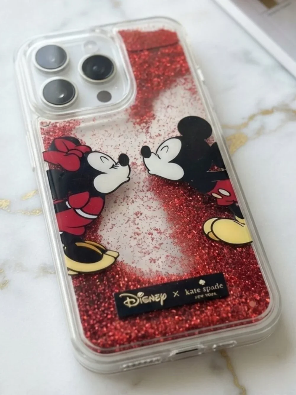 Kate Spade x Disney Mickey Minnie Mouse Liquid Glitter iPhone 15 Pro Max Case